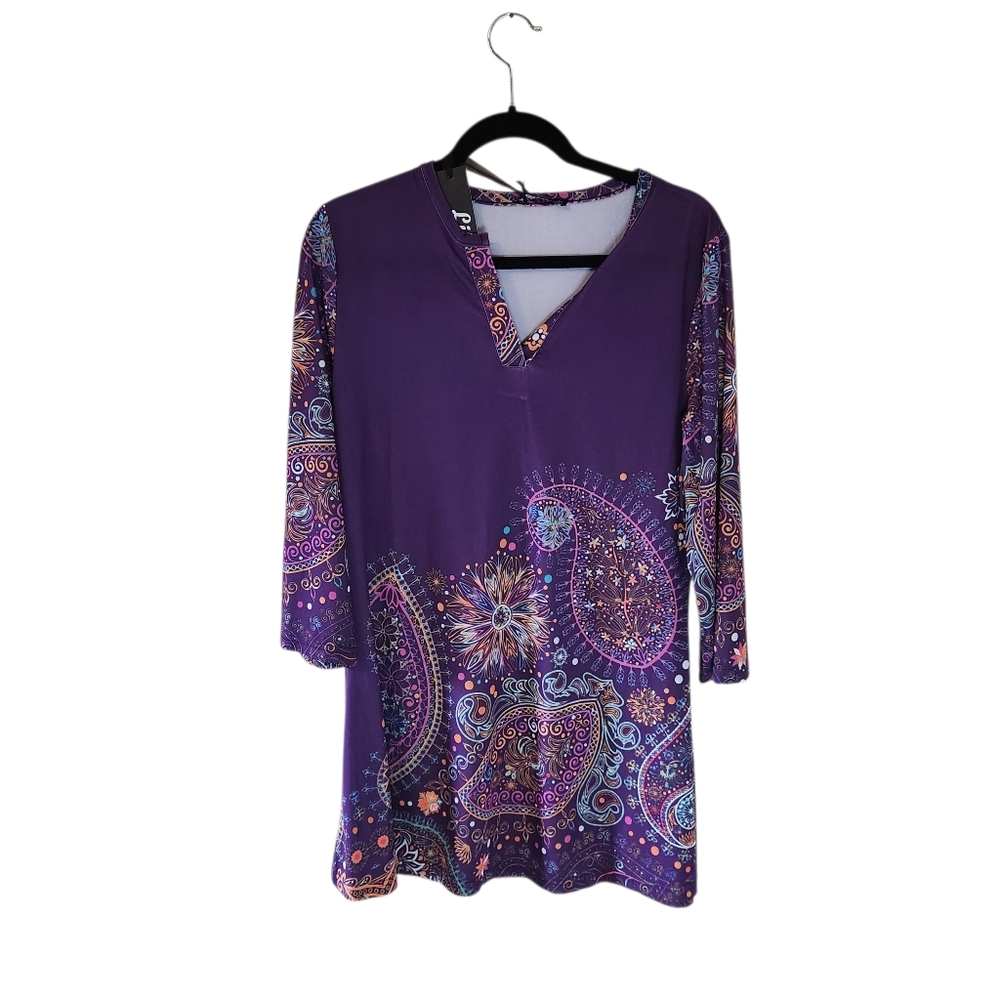 Lily by Firmiana Purple Paisley Women's Top
